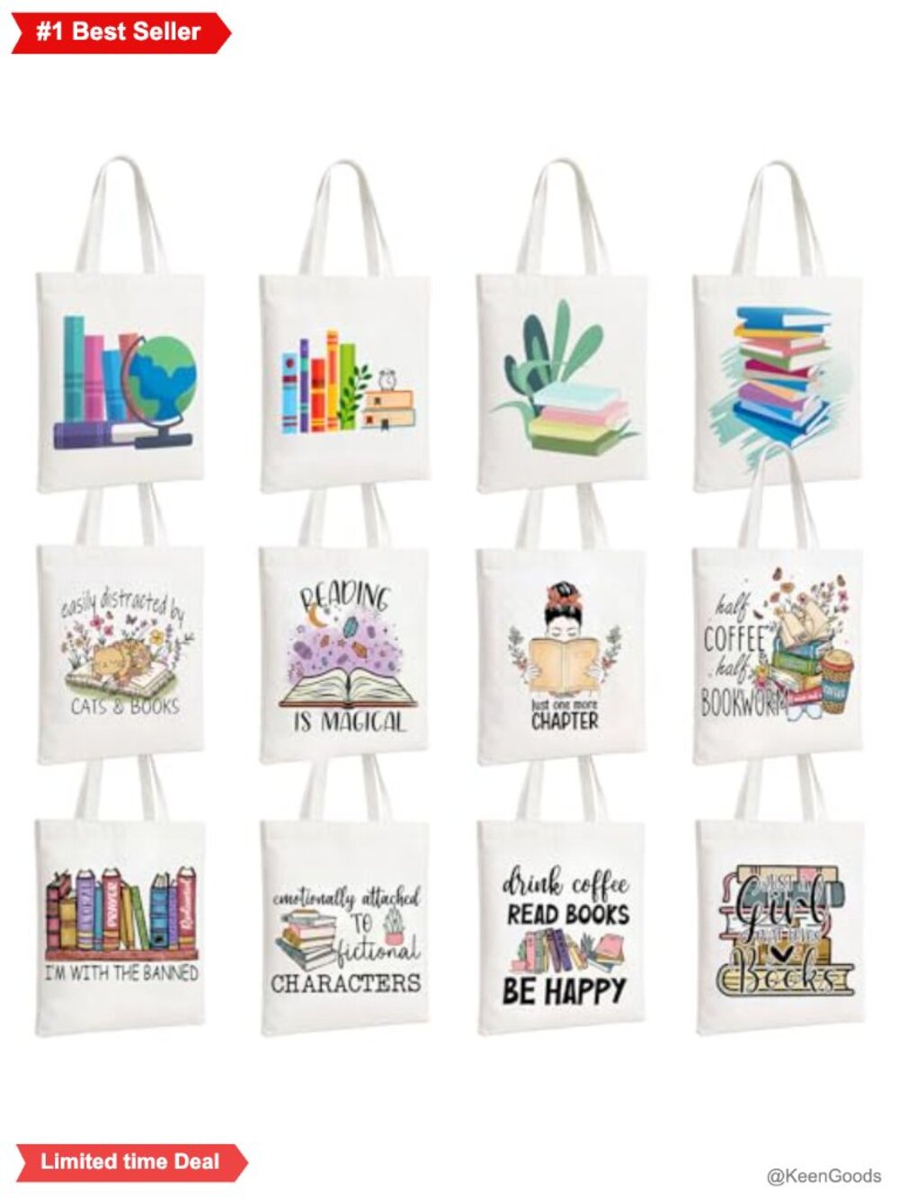 Canvas Book Tote Bag Set Bookish Totes for Readers Book Clubs